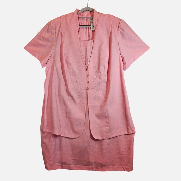 White Stag Womens 22W/24 Pink midi Dress feminine Embroidery Rayon office modest - Picture 1 of 12